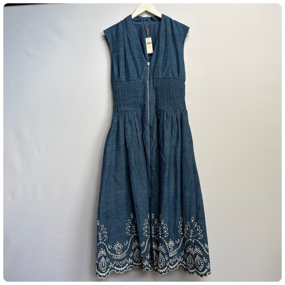 NWT Anthropologie The Tommie Denim Eyelet Trim Dress, M - Picture 2 of 13